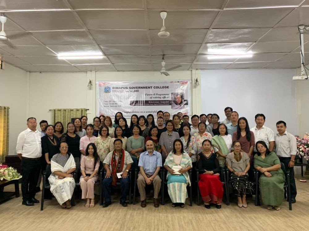 Dimapur Government College (DGC) faculties during the farewell programme for retiring Associate Professor and former Head of department, Political Science, Khrienuo Angami on April 29.